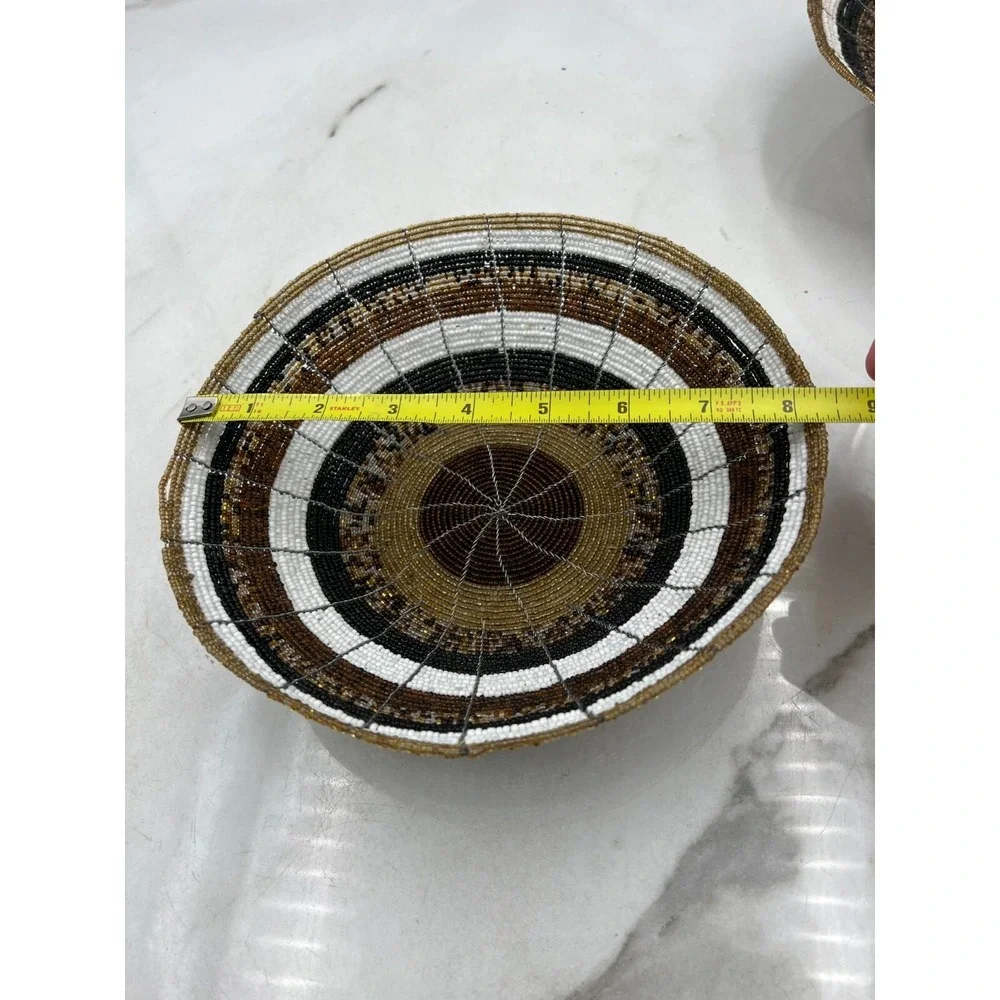 Seed Bead Bowl Basket Wire Framed Design Basket 11.5